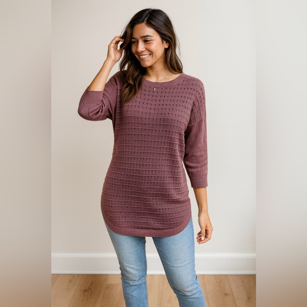 Soho New York & Company Purple Open-Knit Sweater Top w/ Back Bow Detail –Size M